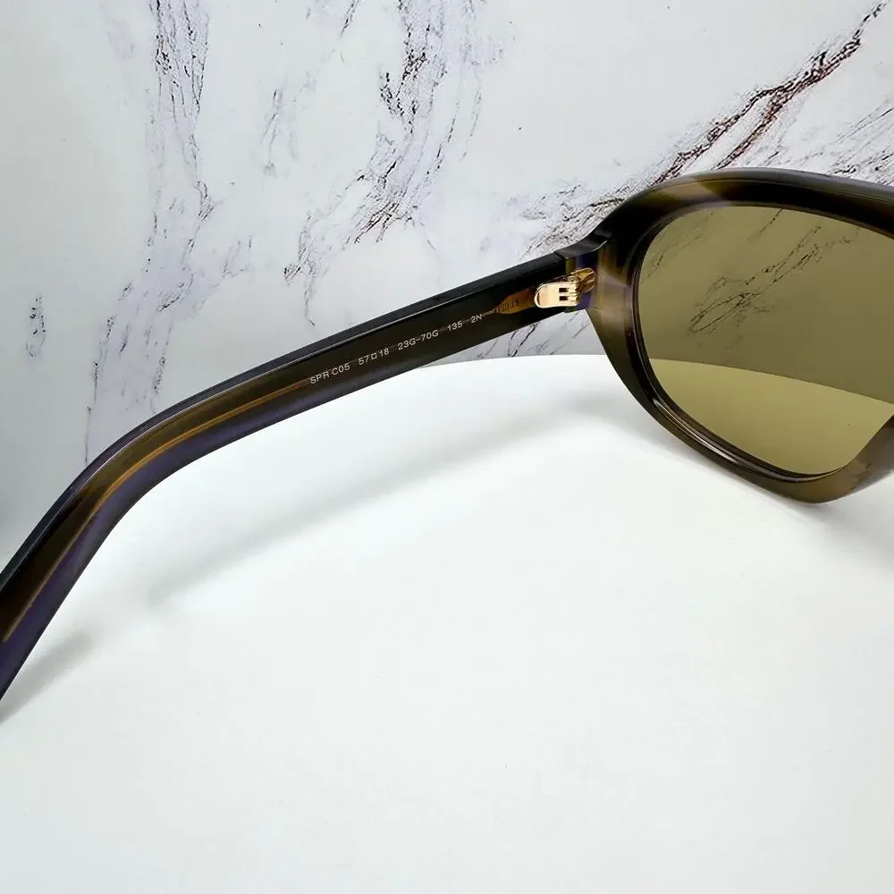 New PRADA Sunglasses Brown Striped Laguna Aviator Shield Mask New - Picture 12 of 16